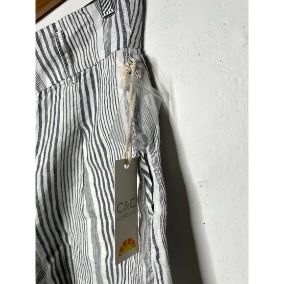 NEW C&C California Linen Striped Shorts Size 2 Navy White - Picture 2 of 8